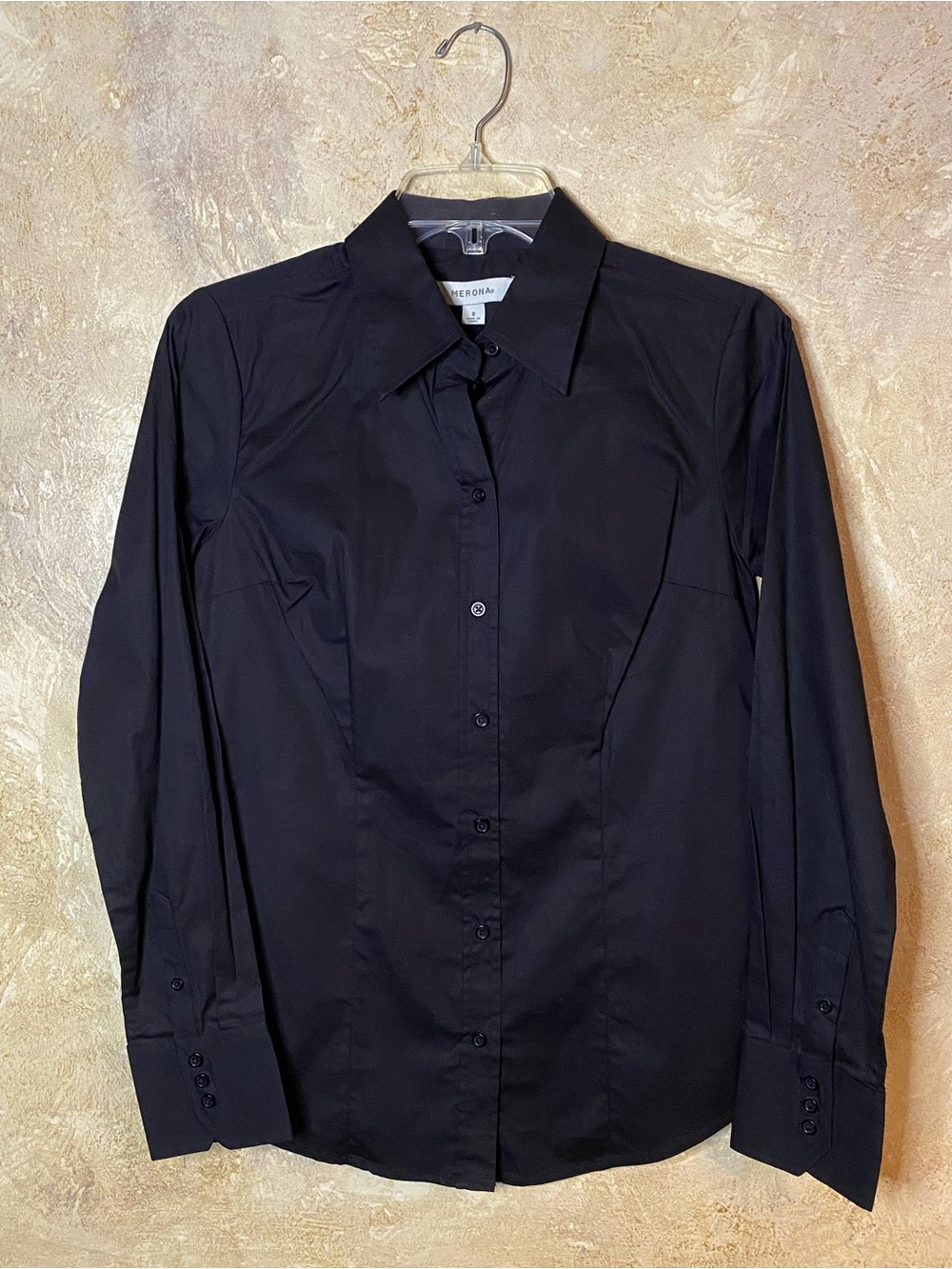 Vintage Merona Black Button Down Shirt Size S Womenโs Long Sleeve